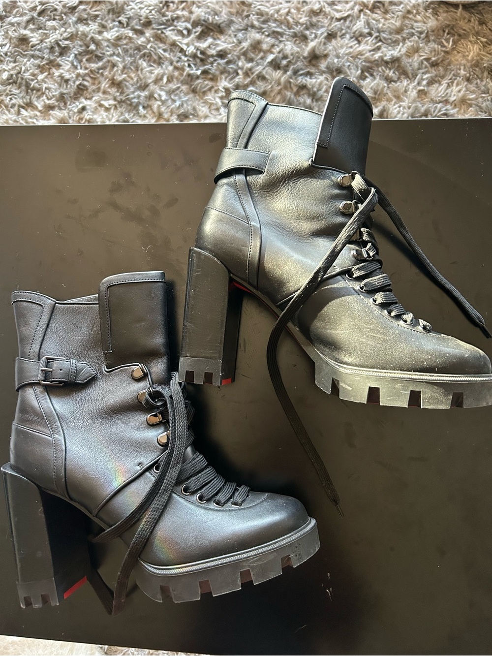 Christian Louboutin Macadamia 100 Buckled Leather Black Lace-Up Ankle Boots 41 - Picture 8 of 12